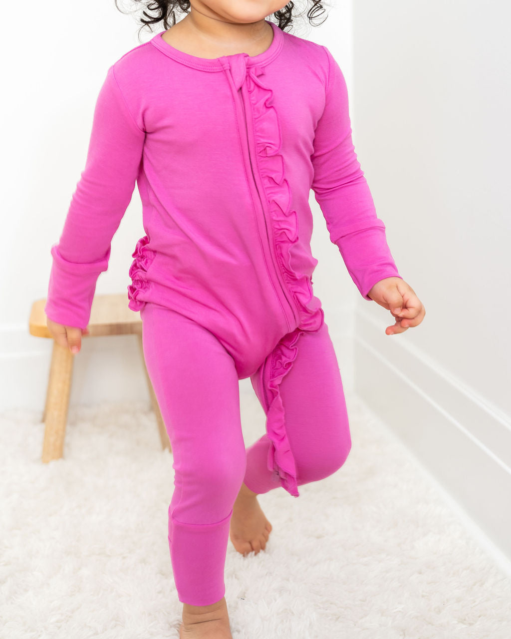 Korrie Pink Bamboo Ruffle Convertible Footie (2T-4T)