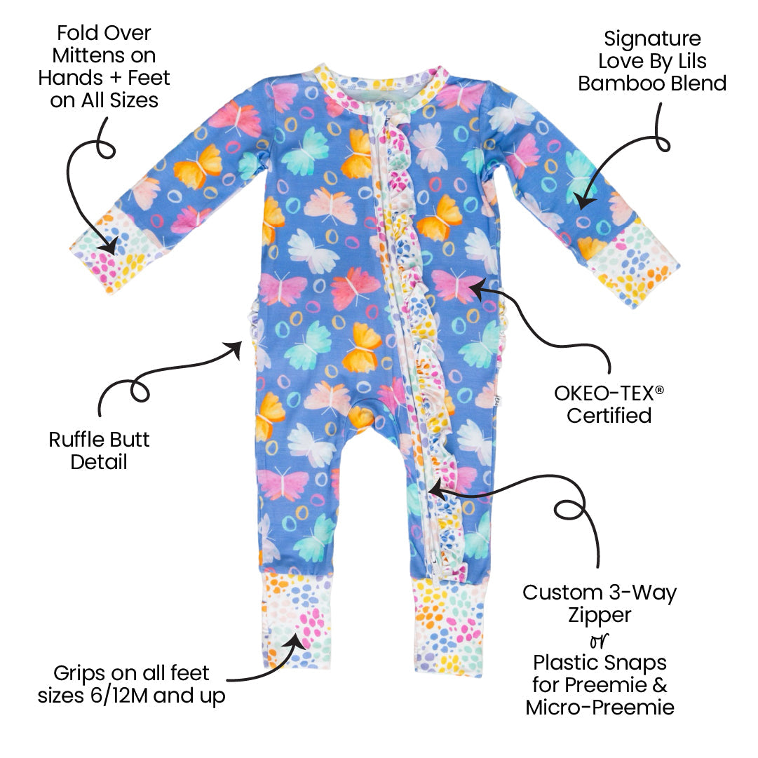 Korrie Butterflies Bamboo Ruffle Convertible Footie (2T-4T)