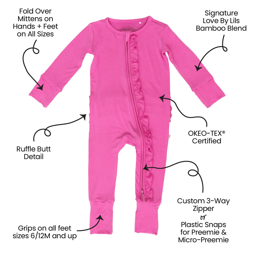 Korrie Pink Bamboo Ruffle Convertible Footie (2T-4T)