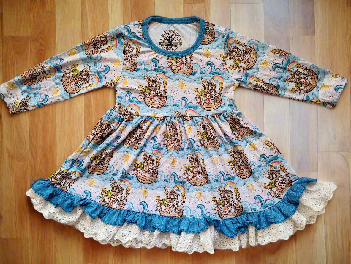 Noah's Ark Bamboo & Lace Long Sleeve Twirler Dress