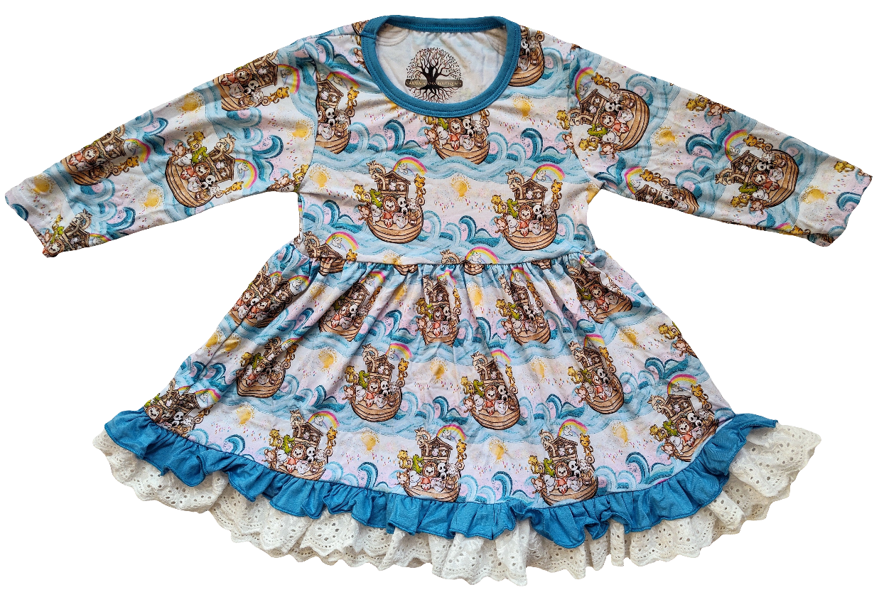 Noah's Ark Bamboo & Lace Long Sleeve Twirler Dress