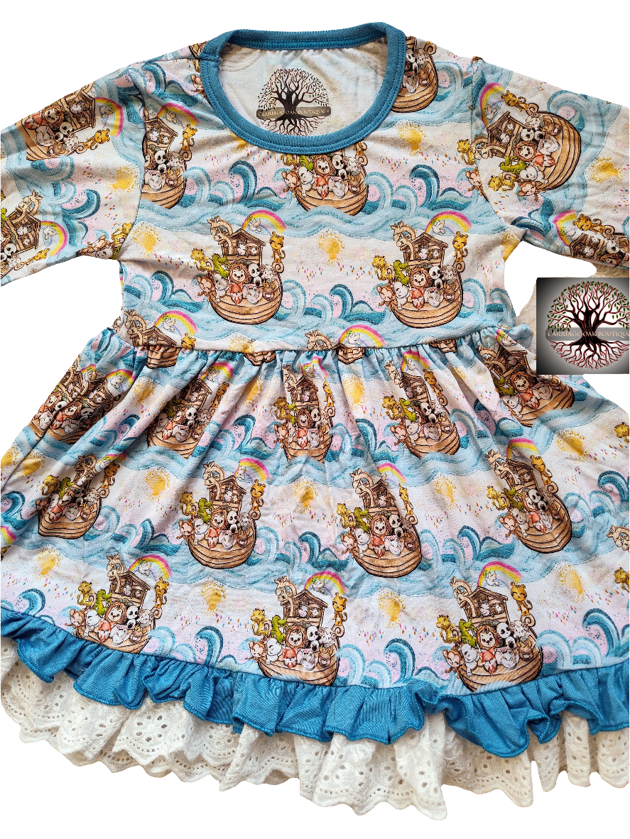 Noah's Ark Bamboo & Lace Long Sleeve Twirler Dress