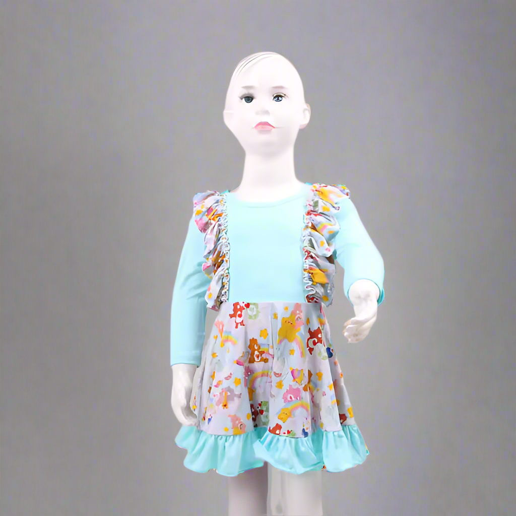 "Care Bears" Bamboo Tie Back Long Sleeve Ruffled Jumpsuit Style Twirler Dress