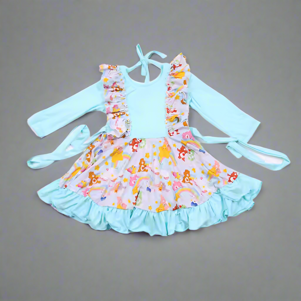 "Care Bears" Bamboo Tie Back Long Sleeve Ruffled Jumpsuit Style Twirler Dress