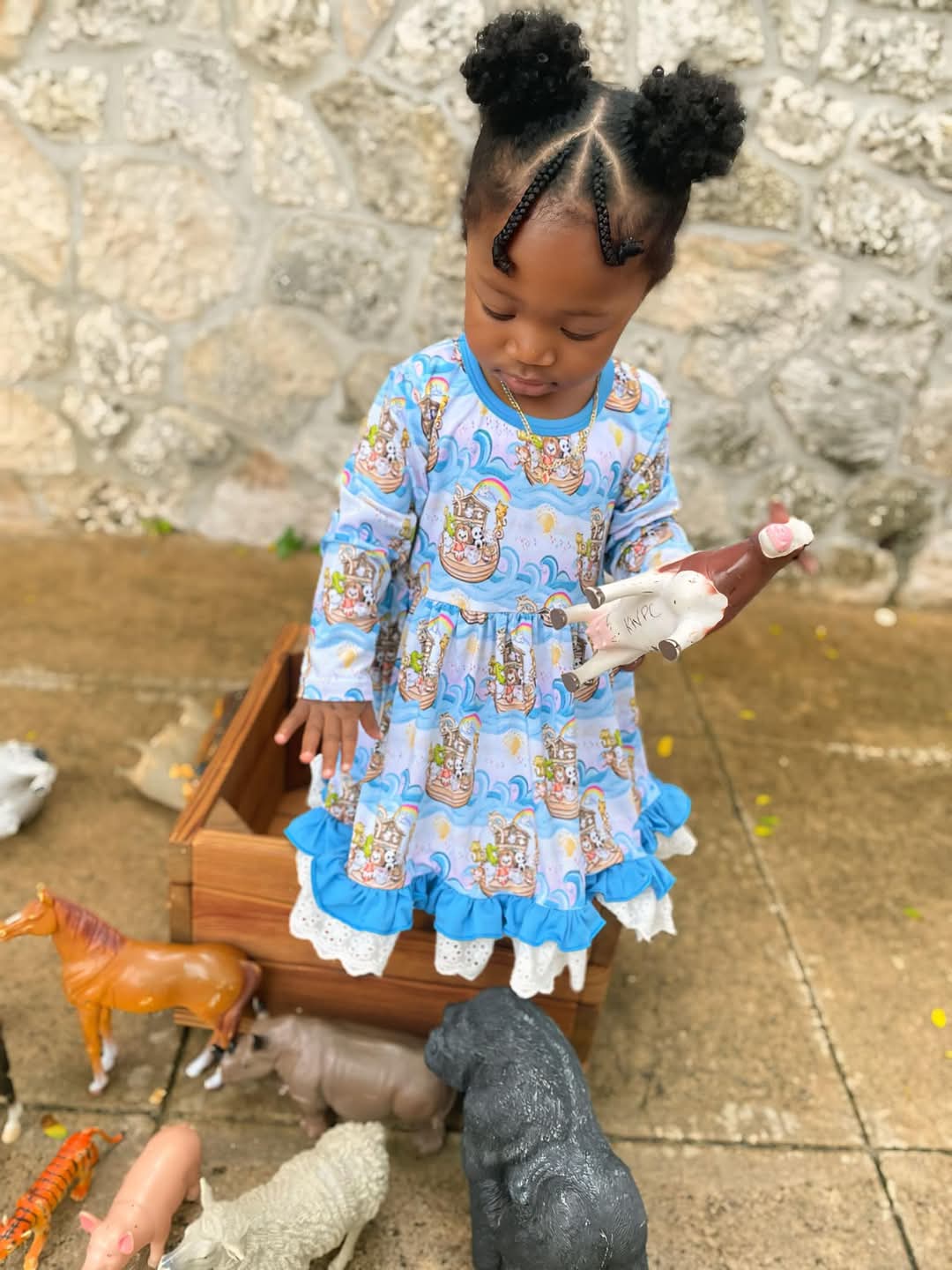 Noah's Ark Bamboo & Lace Long Sleeve Twirler Dress