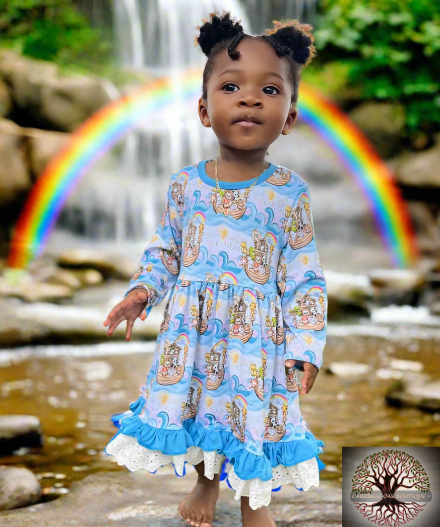 Noah's Ark Bamboo & Lace Long Sleeve Twirler Dress