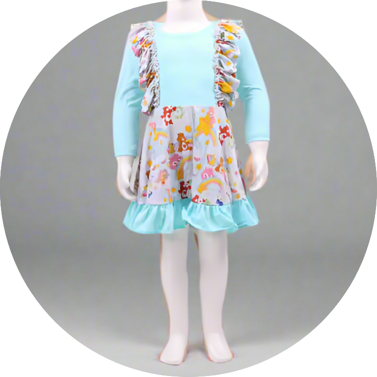 "Care Bears" Bamboo Tie Back Long Sleeve Ruffled Jumpsuit Style Twirler Dress