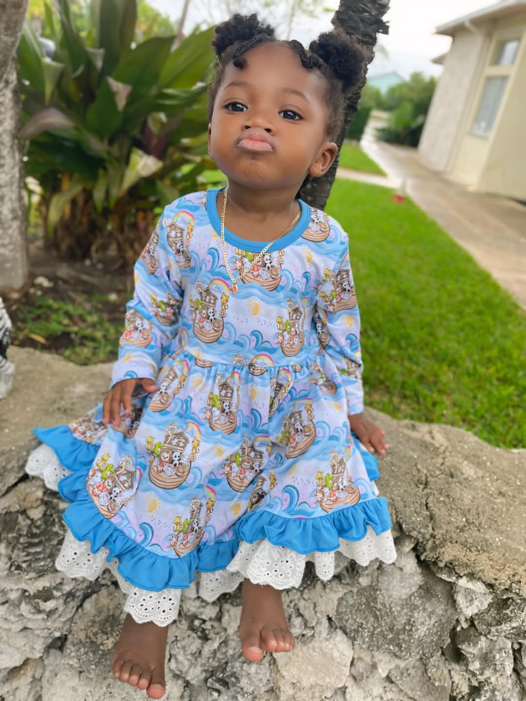 Noah's Ark Bamboo & Lace Long Sleeve Twirler Dress