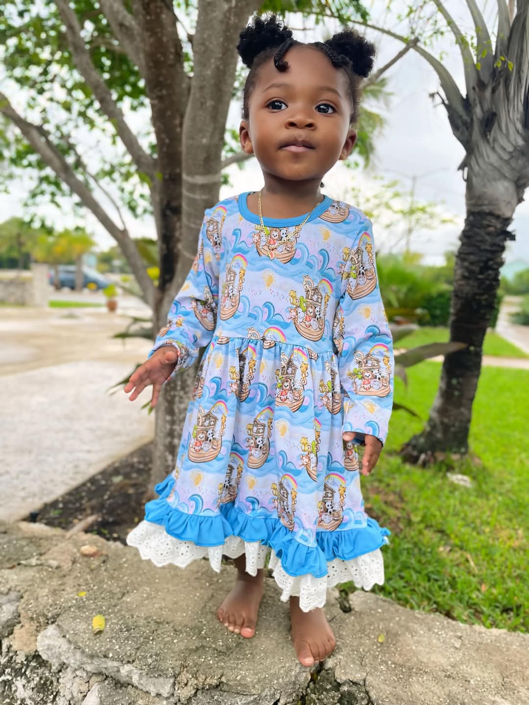 Noah's Ark Bamboo & Lace Long Sleeve Twirler Dress