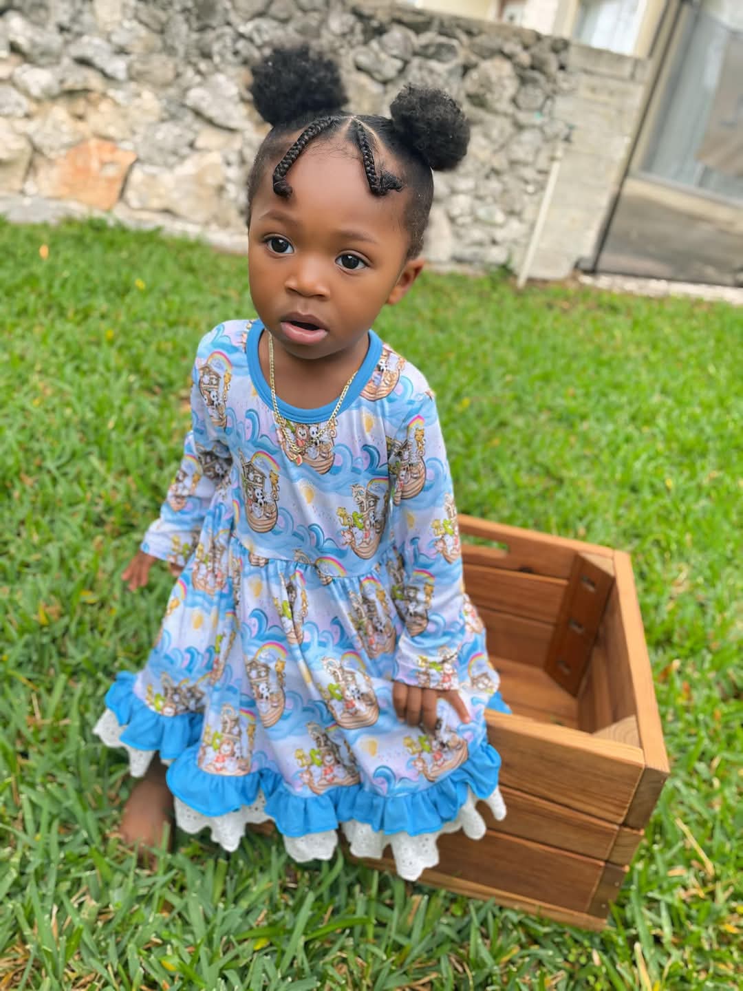 Noah's Ark Bamboo & Lace Long Sleeve Twirler Dress