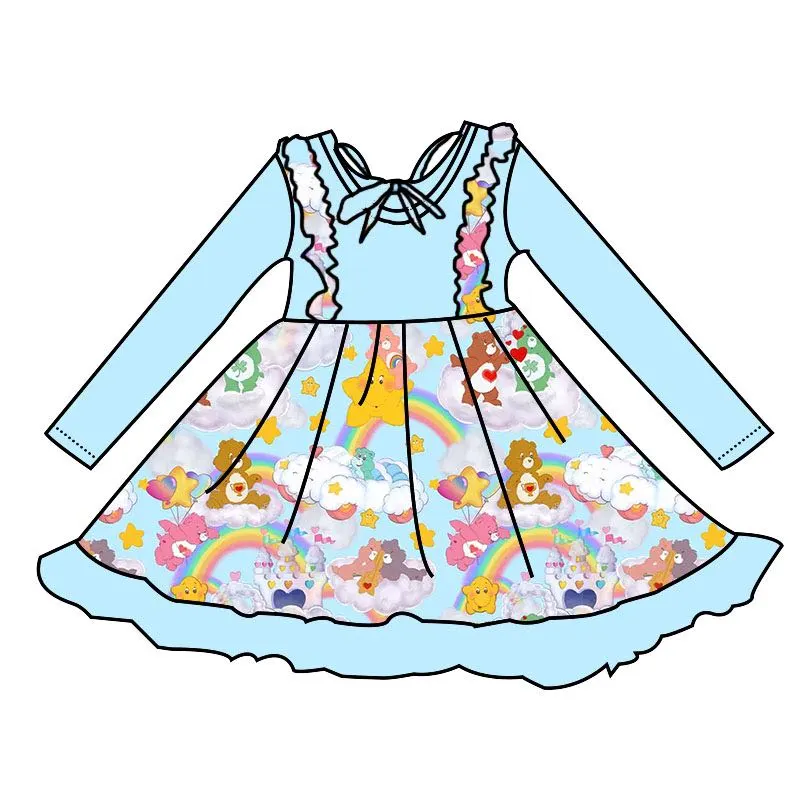 "Care Bears" Bamboo Tie Back Long Sleeve Ruffled Jumpsuit Style Twirler Dress