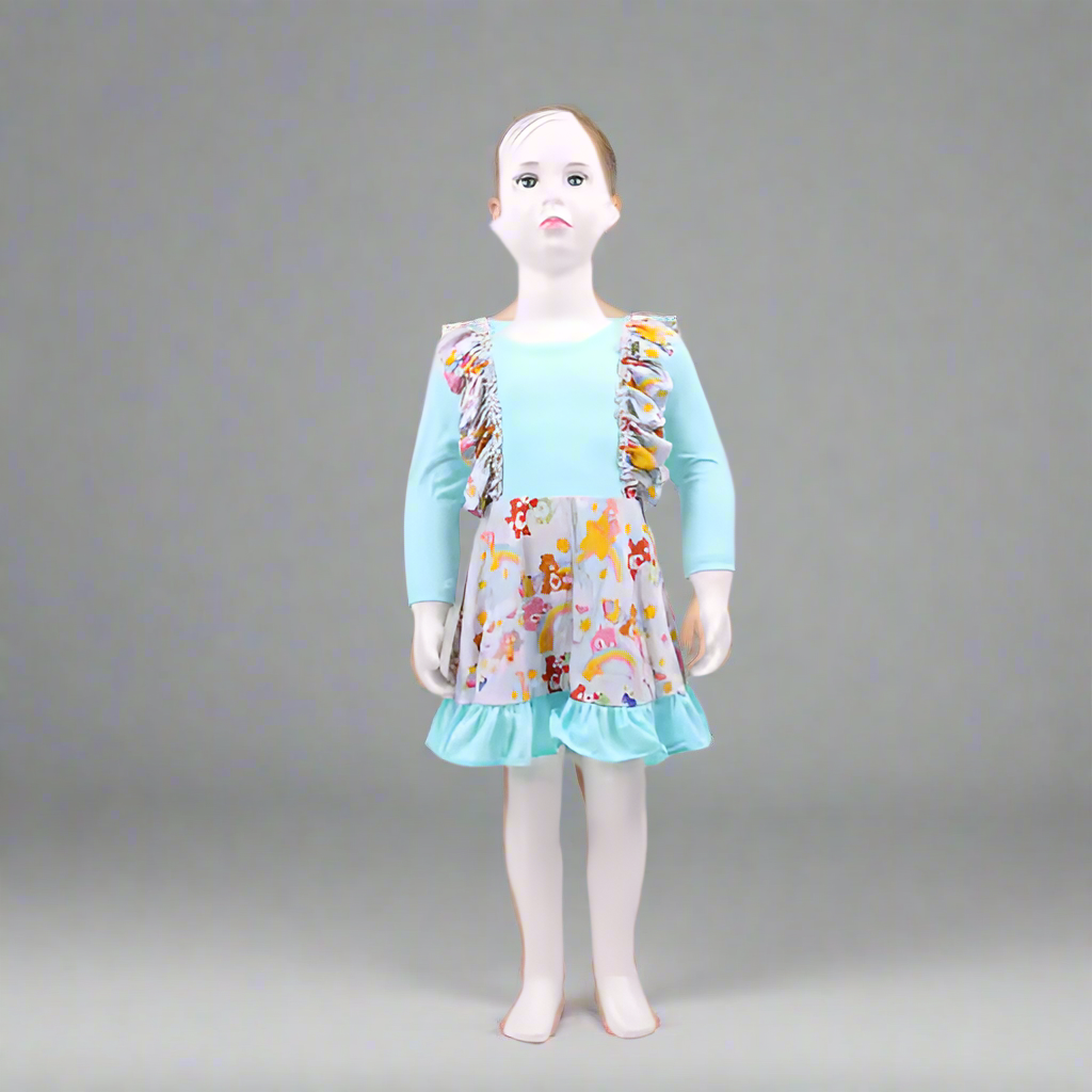"Care Bears" Bamboo Tie Back Long Sleeve Ruffled Jumpsuit Style Twirler Dress