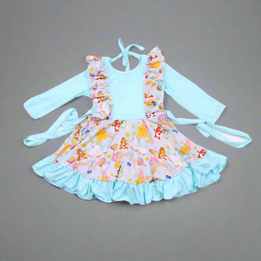 "Care Bears" Bamboo Tie Back Long Sleeve Ruffled Jumpsuit Style Twirler Dress