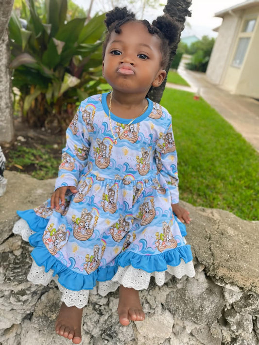 Noah's Ark Bamboo & Lace Long Sleeve Twirler Dress